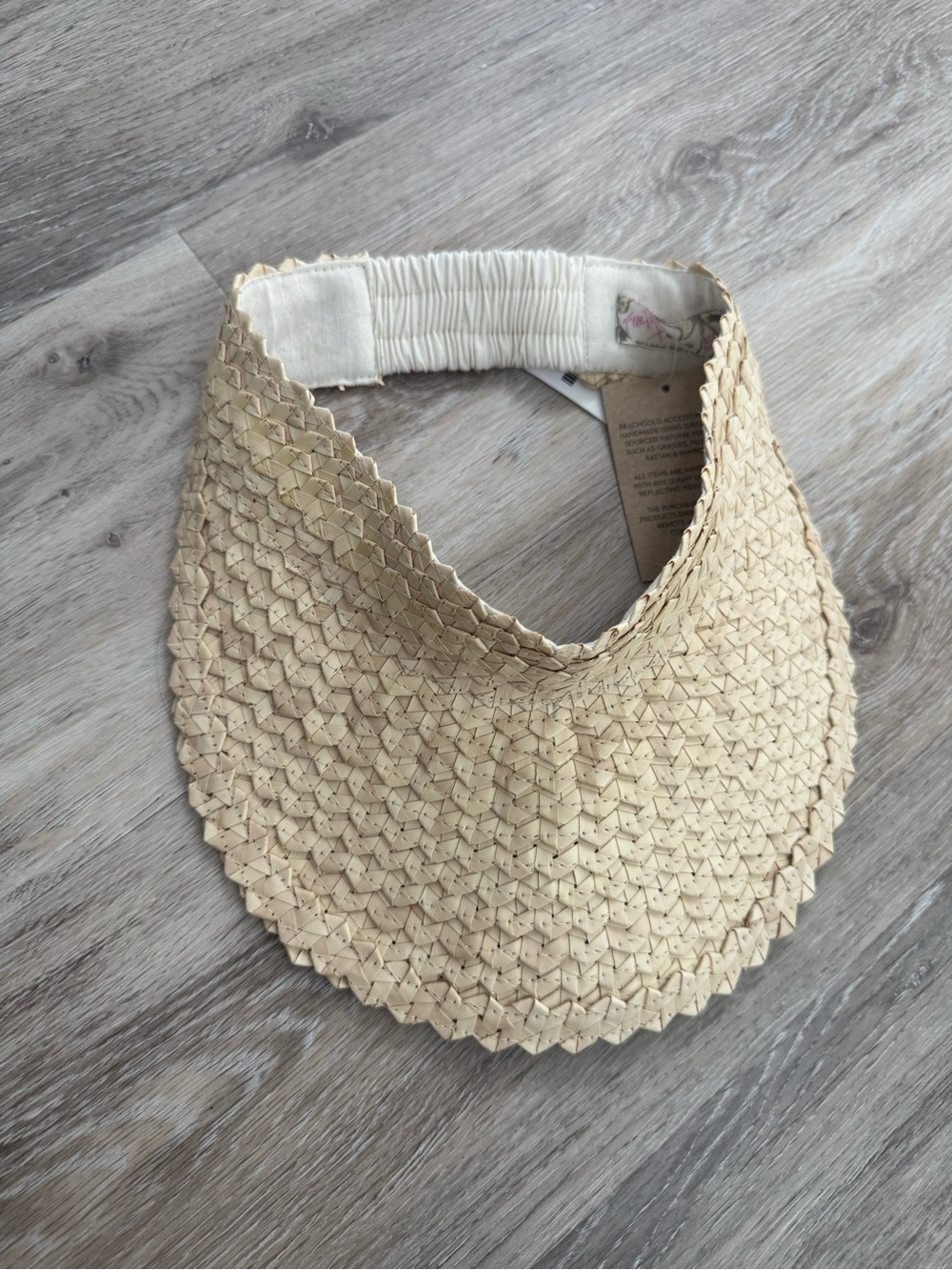 NWT Free People woven straw sun visor w/ geometric textured brim & elastic band